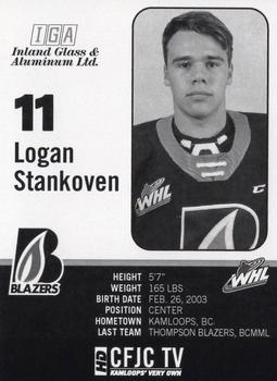 2019-20 Kamloops Blazers (WHL) #NNO Logan Stankoven Back