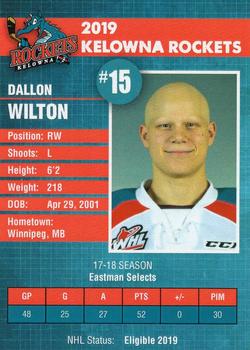2018-19 Kelowna Rockets (WHL) #NNO Dallon Wilton Back