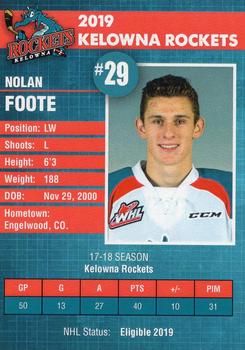 2018-19 Kelowna Rockets (WHL) #NNO Nolan Foote Back