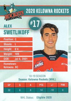 2019-20 Kelowna Rockets (WHL) #NNO Alex Swetlikoff Back