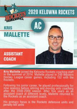2019-20 Kelowna Rockets (WHL) #NNO Kris Mallette Back