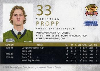 2018-19 Extreme North Bay Battalion (OHL) #1 Christian Propp Back