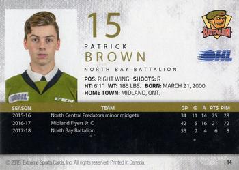 2018-19 Extreme North Bay Battalion (OHL) #14 Patrick Brown Back