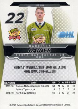 2019-20 Extreme North Bay Battalion (OHL) #NNO Harrison Caines Back