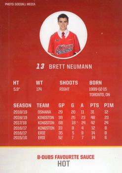 2019-20 Buffalo Wild Wings Oshawa Generals (OHL) #NNO Brett Neumann Back