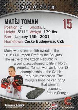 2018-19 Prince George Cougars (WHL) #NNO Matej Toman Back