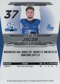 2019-20 Extreme Saint John Sea Dogs (QMJHL) #9 Jeremie Jacob Back