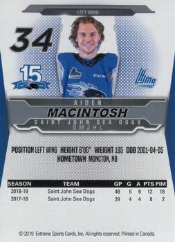 2019-20 Extreme Saint John Sea Dogs (QMJHL) #10 Aiden MacIntosh Back