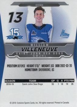 2019-20 Extreme Saint John Sea Dogs (QMJHL) #21 William Villeneuve Back