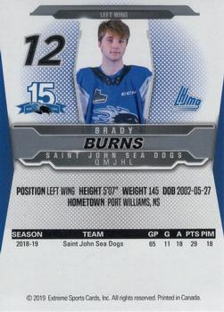 2019-20 Extreme Saint John Sea Dogs (QMJHL) #22 Brady Burns Back