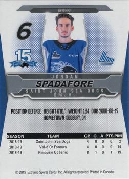 2019-20 Extreme Saint John Sea Dogs (QMJHL) #24 Jordan Spadafore Back
