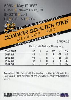 2017-18 Choice Sarnia Sting (OHL) #13 Connor Schlichting Back