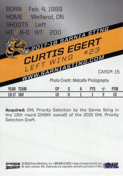 2017-18 Choice Sarnia Sting (OHL) #15 Curtis Egert Back