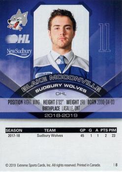 2018-19 Extreme Sudbury Wolves (OHL) #7 Blake McConville Back