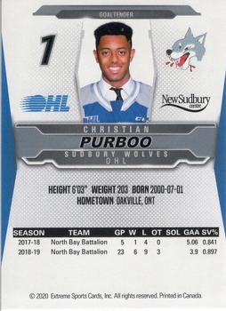 2019-20 Extreme Sudbury Wolves (OHL) #5 Christian Purboo Back