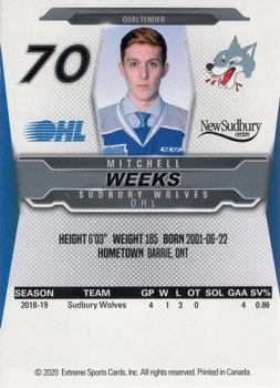 2019-20 Extreme Sudbury Wolves (OHL) #6 Mitchell Weeks Back