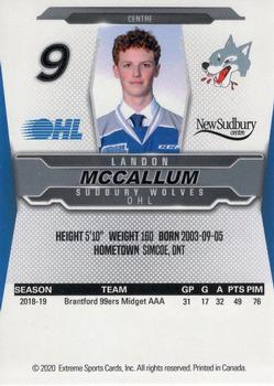 2019-20 Extreme Sudbury Wolves (OHL) #10 Landon McCallum Back
