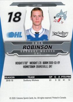 2019-20 Extreme Sudbury Wolves (OHL) #13 Owen Robinson Back