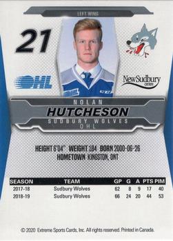 2019-20 Extreme Sudbury Wolves (OHL) #14 Nolan Hutcheson Back