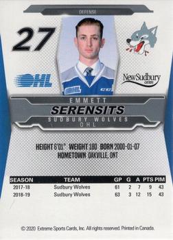 2019-20 Extreme Sudbury Wolves (OHL) #18 Emmett Serensits Back