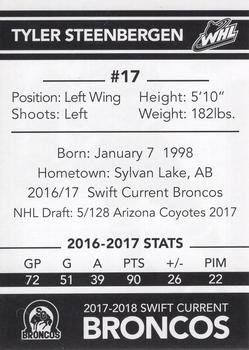 2017-18 Swift Current Broncos (WHL) #NNO Tyler Steenbergen Back