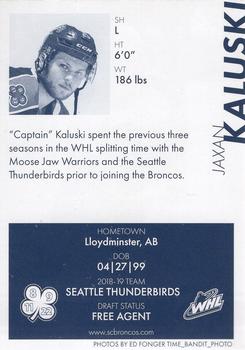 2019-20 Swift Current Broncos (WHL) #NNO Jaxan Kaluski Back