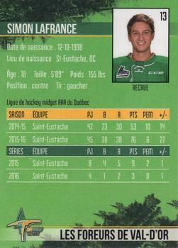 2016-17 Val-d'Or Foreurs (QMJHL) #NNO Simon Lafrance Back