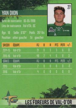 2016-17 Val-d'Or Foreurs (QMJHL) #NNO Yan Dion Back