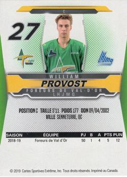 2019-20 Extreme Val-d'Or Foreurs (QMJHL) #NNO William Provost Back