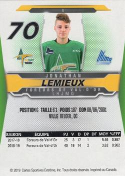 2019-20 Extreme Val-d'Or Foreurs (QMJHL) #NNO Jonathan Lemieux Back