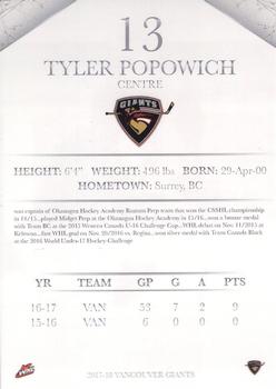 2017-18 Vancouver Giants (WHL) #NNO Tyler Popowich Back