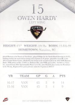 2017-18 Vancouver Giants (WHL) #NNO Owen Hardy Back