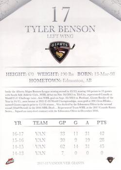 2017-18 Vancouver Giants (WHL) #NNO Tyler Benson Back