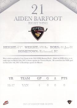 2017-18 Vancouver Giants (WHL) #NNO Aidan Barfoot Back