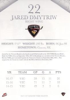 2017-18 Vancouver Giants (WHL) #NNO Jared Dmytriw Back