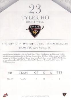 2017-18 Vancouver Giants (WHL) #NNO Tyler Ho Back