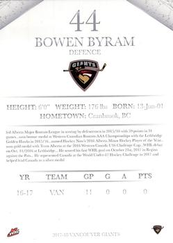 2017-18 Vancouver Giants (WHL) #NNO Bowen Byram Back