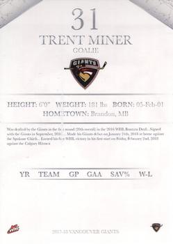 2017-18 Vancouver Giants (WHL) #NNO Trent Miner Back