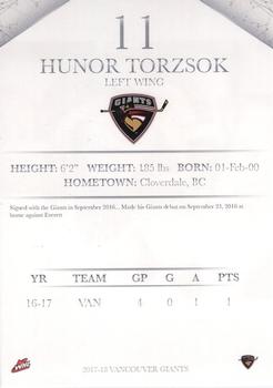 2017-18 Vancouver Giants (WHL) - Autographs #NNO Hunor Torzsok Back