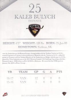 2017-18 Vancouver Giants (WHL) - Autographs #NNO Kaleb Bulych Back