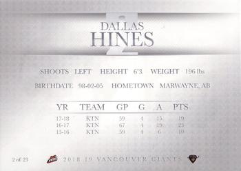 2018-19 Vancouver Giants (WHL) #2 Dallas Hines Back