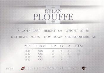 2018-19 Vancouver Giants (WHL) #3 Dylan Ploufe Back