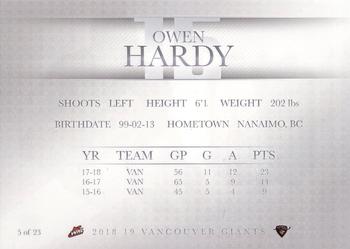2018-19 Vancouver Giants (WHL) #5 Owen Hardy Back