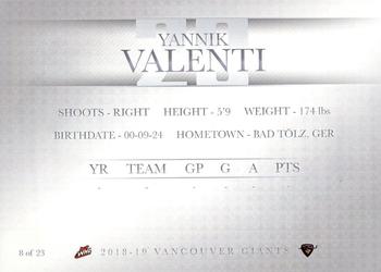 2018-19 Vancouver Giants (WHL) #8 Yannik Valenti Back