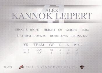 2018-19 Vancouver Giants (WHL) #21 Alex Kannok-Leipert Back