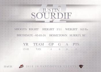 2018-19 Vancouver Giants (WHL) #22 Justin Sourdif Back
