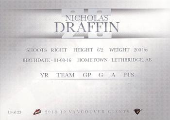 2018-19 Vancouver Giants (WHL) - Autographs #13 Nic Draffin Back