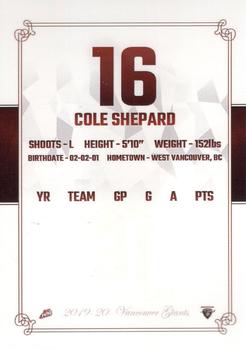 2019-20 Vancouver Giants (WHL) #7 Cole Shepard Back