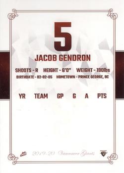 2019-20 Vancouver Giants (WHL) #16 Jacob Gendron Back