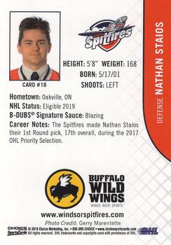 2018-19 Choice Windsor Spitfires (OHL) #18 Nathan Staios Back